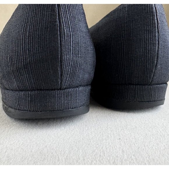 Chanel Ballet Flats Ballerina 37.5 Black Satin Denim Leather Cap Toe - Picture 5 of 11